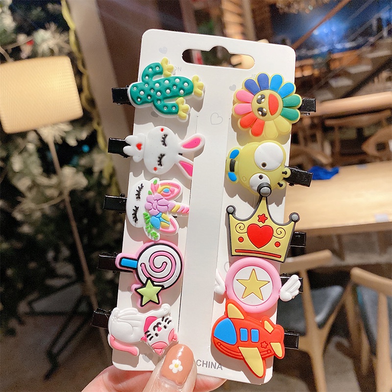 Set 10 kẹp tóc họa tiết hoạt hình phong cách Hàn Quốc cho bé gái