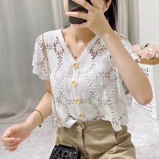 Áo len hoa cúc croptop xinh iu