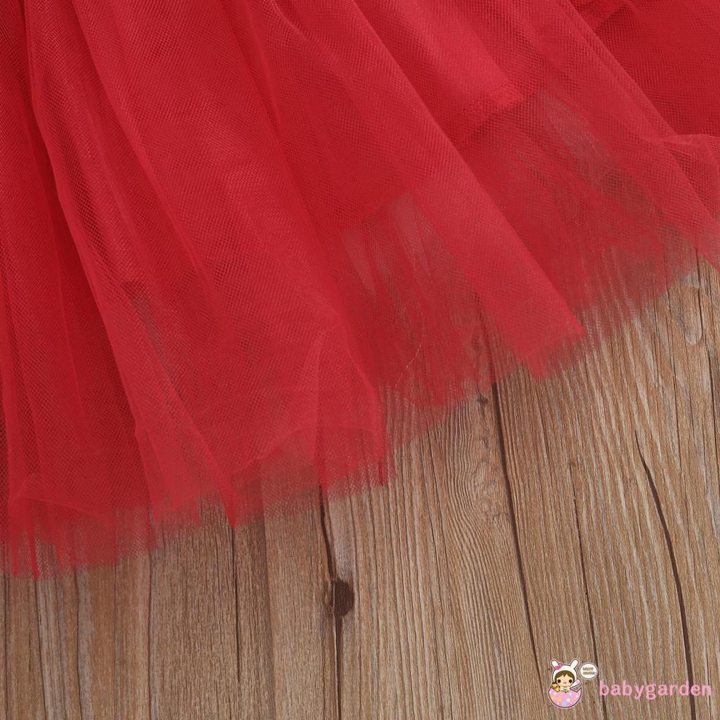 Đầm Tay Dài Phồng Hở Vai Màu Đỏ Giáng Sinh Dành Cho Bé Gái 1 Đến 7 Tuổi