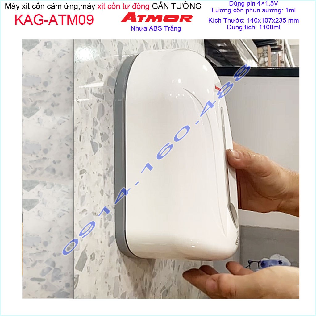 Máy xịt cồn cảm ứng Atmor KAG-ATM09, Máy phun cồn tự động 1.1 lít dùng pin cao cấp