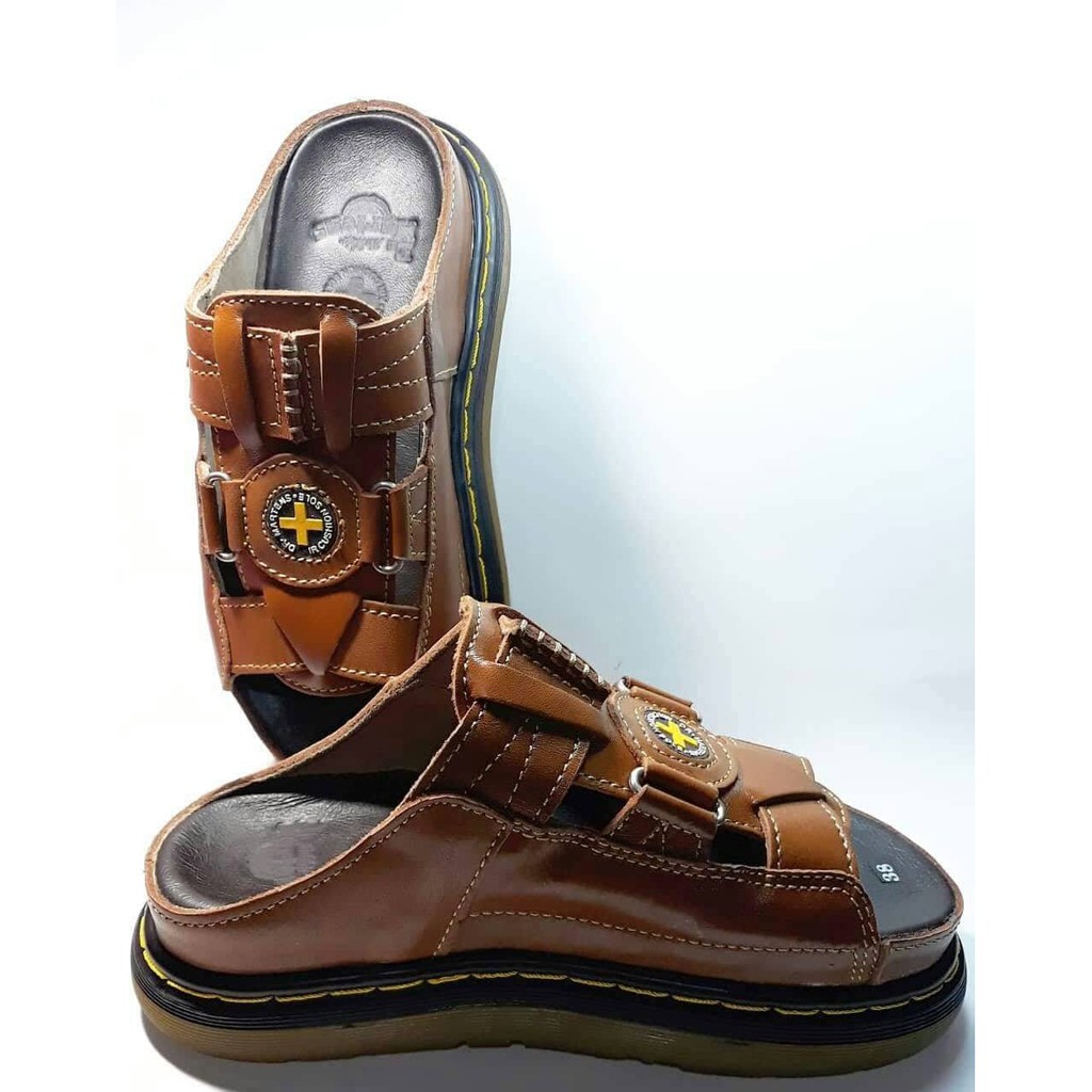 Dép Nam quai ngang Doctor Dr.Martens da bò cao cấp hàng VNSX -Đế Lót Da Bò- Mã D1