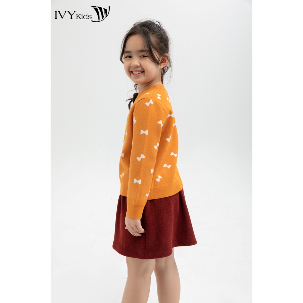 Áo len nơ cổ tròn bé gái IVY moda MS 58G0785