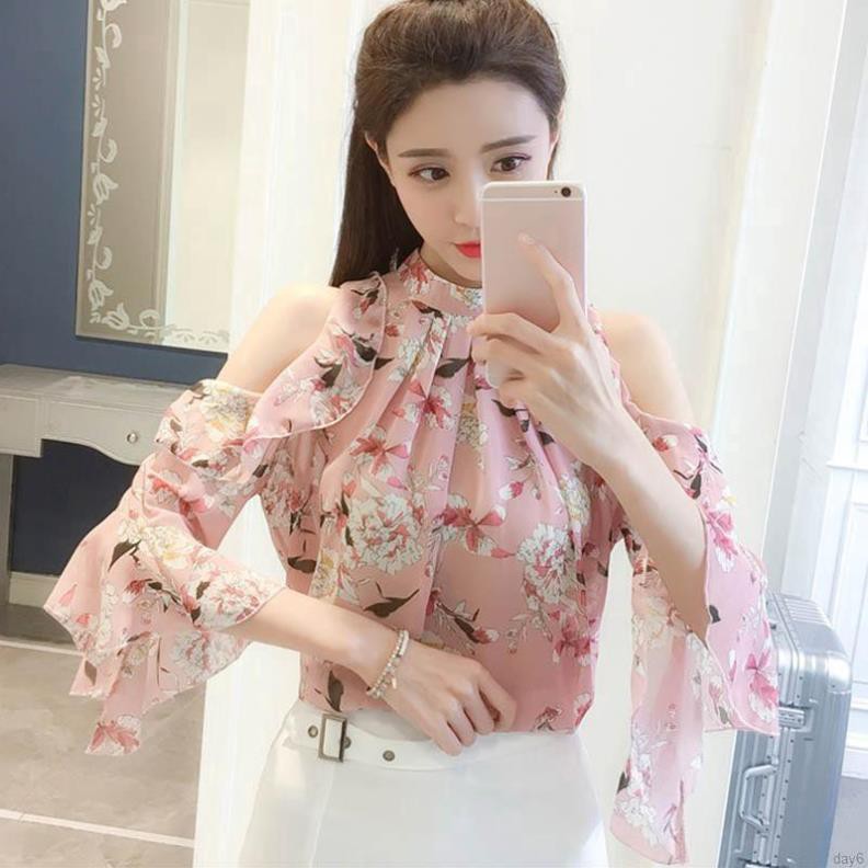 Áo kiểu vải voan in họa tiết hoa phong cách Hàn Quốc thanh lịch cho nữ Đẹp ⚡ *