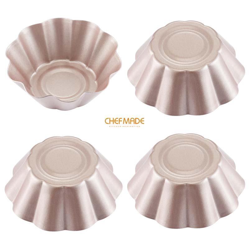 Bộ 4 khuôn làm bánh tart trứng Chefmade WK9196 chống dính dễ dùng 3 inch