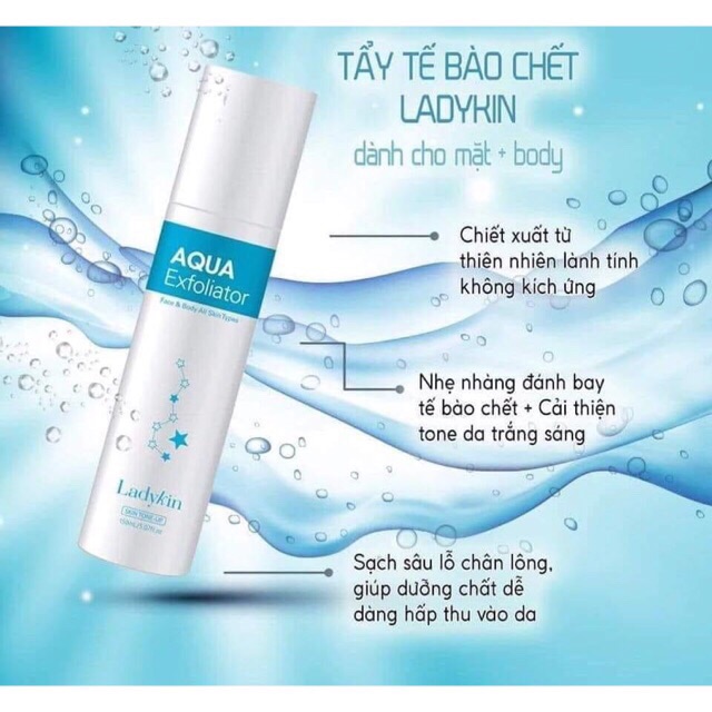 TẨY TẾ BÀO CHẾT DẠNG XỊT CHO MẶT VÀ BODY LADYKIN AQUA EXFOLIATOR 150ml