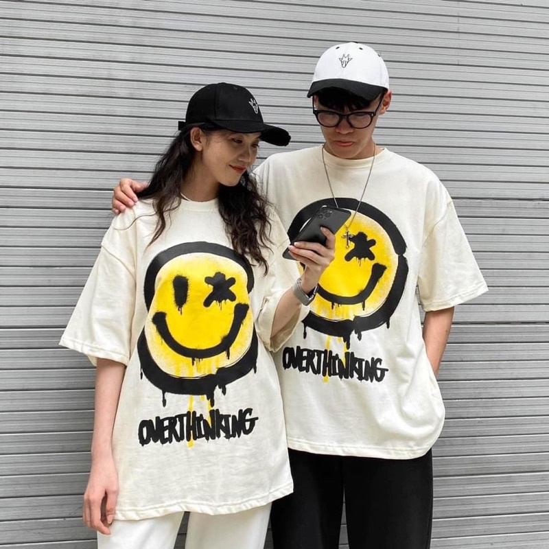 Áo Phông Tay lỡ Mặt Cười OVERTHING From Rộng Unisex Ảnh Thật