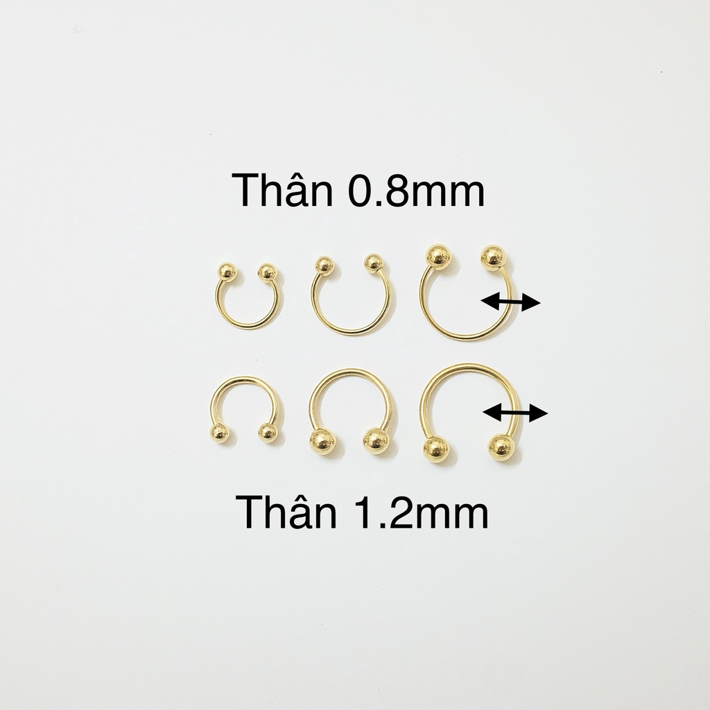 [1 Chiếc] Khuyên Tai Titan Unisex Chữ U Thân 0.8mm Siêu Mỏng Màu Vàng  Không Gỉ Sét Không Ngứa Bông Tai Julies Box 66