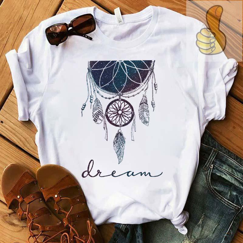 Áo Thun Tay Ngắn Cổ Tròn In Hình Dreamcatcher Và Hoa Thời Trang Mùa Hè Cho Nữ