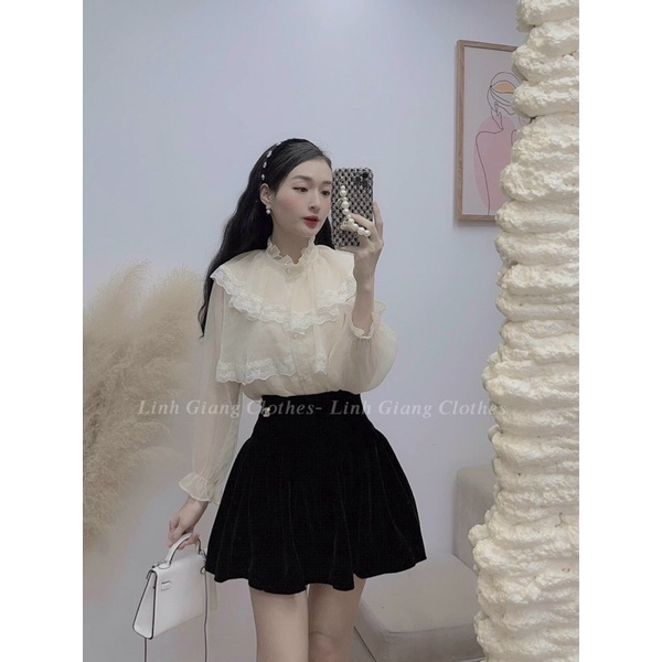 Áo sơ mi tiểu thư bánh bèo 2 tầng phối ren