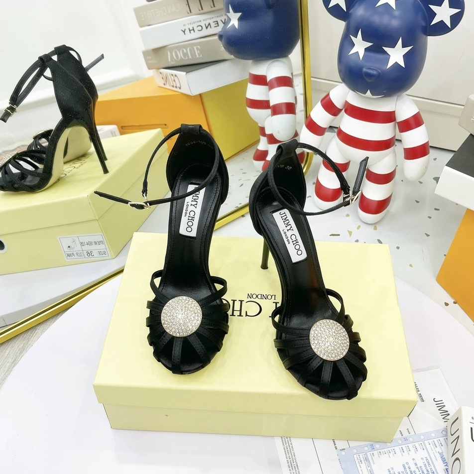 Giày cao gót nữ cao cấp , Dép cao gót JIMICHOO đính đá 2 màu đen kem seiz 35_38 full box