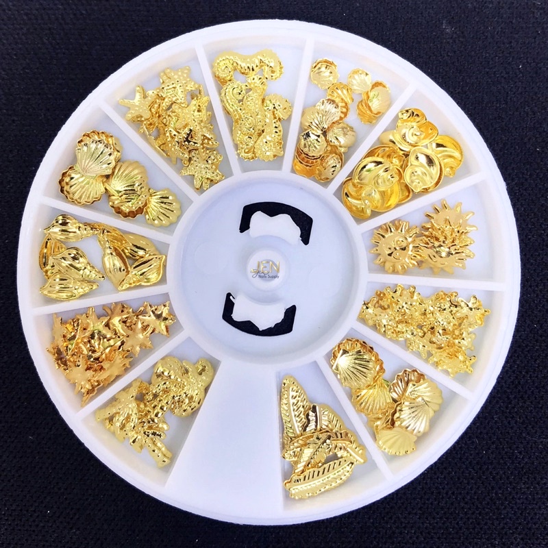 Phụ kiện nail sao biển vỏ sò kim loại hạt Charm vàng trang trí móng