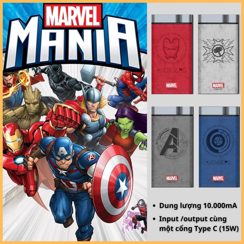 Sạc dự phòng 10000mAh Iron Man MARVEL , pin dự phòng sạc siêu nhanh