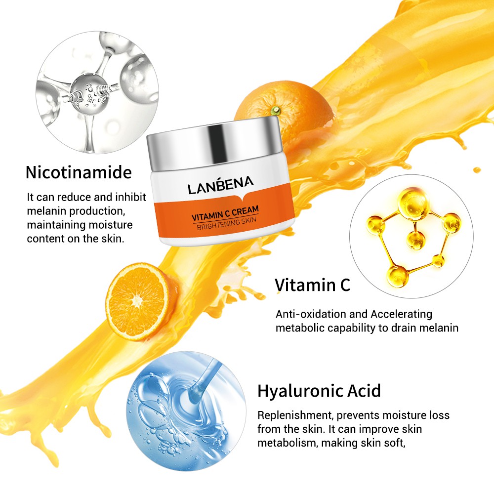 (Hàng Mới Về) Kem Dưỡng Da Mặt Lanbena Chứa Vitamin C / Vàng 24k / Hyaluronic Acid Dưỡng Ẩm Sâu / Làm Trắng Da / Se Khít Lỗ Chân Lông 50g