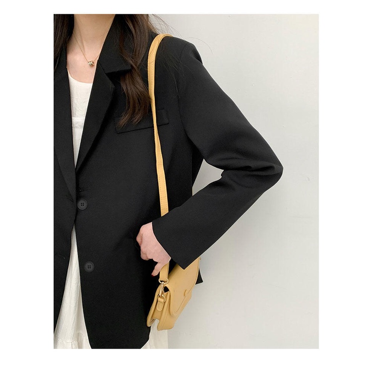 [free gift] Áo Khoác Blazer Màu Đen Thời Trang Xuân Thu Phong Cách Hàn Quốc Cho Nữ
