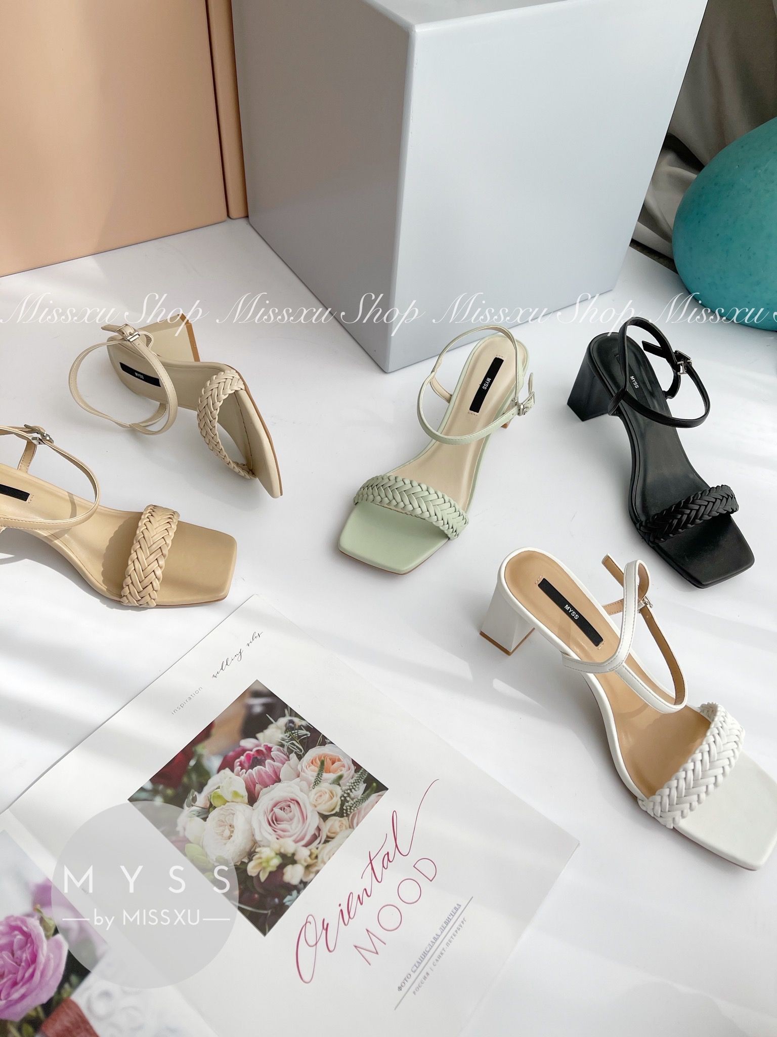 Giày sandal nữ quai thắt bím gót trụ 7cm thời trang MYSS - SD124