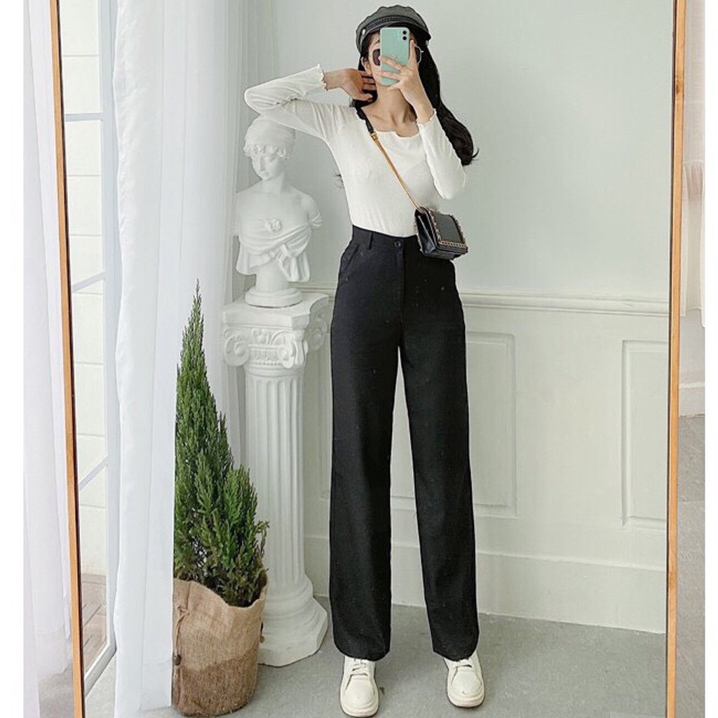 Quần tây ống rộng công sở màu đen, be, Quần ống rộng nữ 45 đến 65 kg | BigBuy360 - bigbuy360.vn