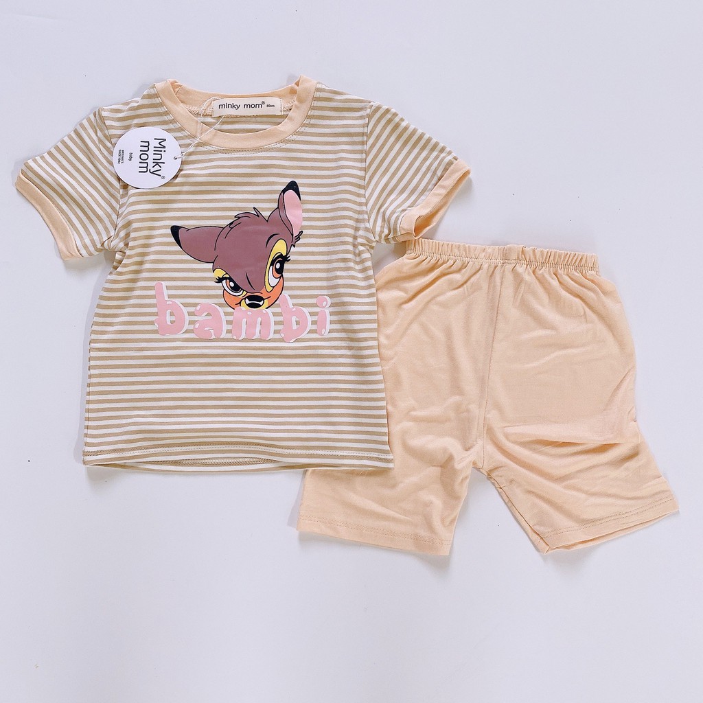 Đồ Bộ Bé Trai, Bé Gái Minky Mom Kẻ Sọc Vải Cotton Lạnh Họa Tiết Hoạt Hình, Bộ Cộc Tay Cho Bé Mặc Nhà