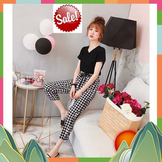 [SALE MÙA BÃO] SET QUẦN KẺ CARO ÁO NƠ - MSPL03