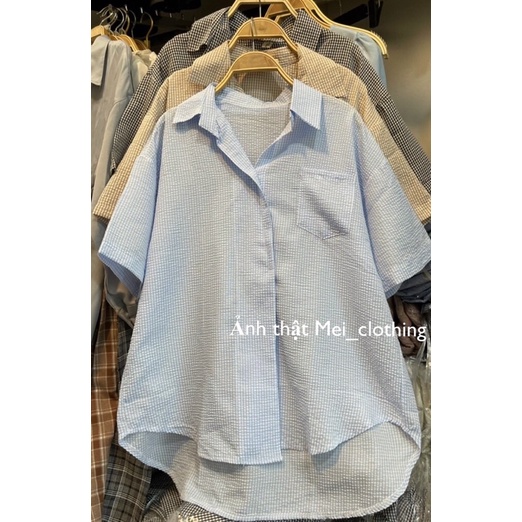 [Ảnh thật/video] Áo sơmi cộc tay vạt lệch chất xốp mát mẻ/ sơ mi nữ không có khuy