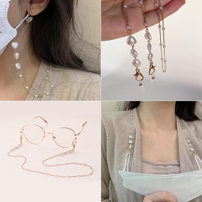 Chuỗi dây đeo mắt kính hạt phụ kiện trái tim phối ngọc trai nhân tạo tinh xảo