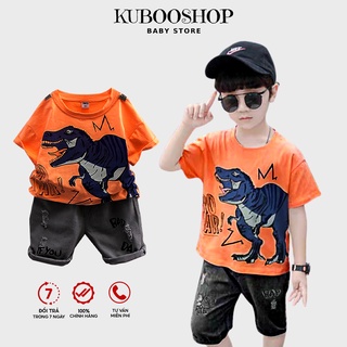 Set quần áo cộc tay Kuboo Shop in hình Khủng Long ngộ nghĩnh.Áo thun cotton quần jean lửng cho bé BT16