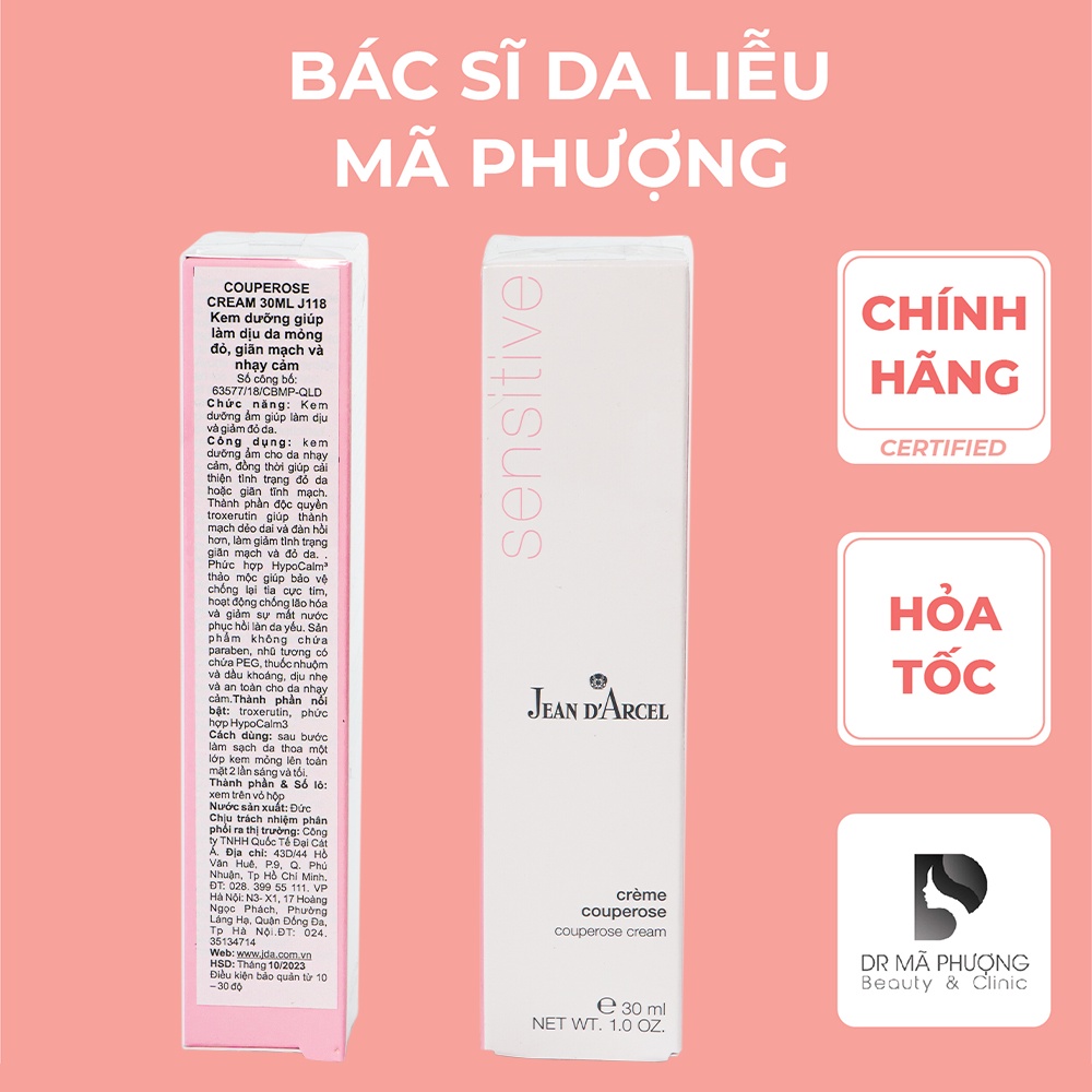 Kem dưỡng cho da nhạy cảm, giảm đỏ, giãn tĩnh mạch Jean D’Arcel Couperose Cream J118