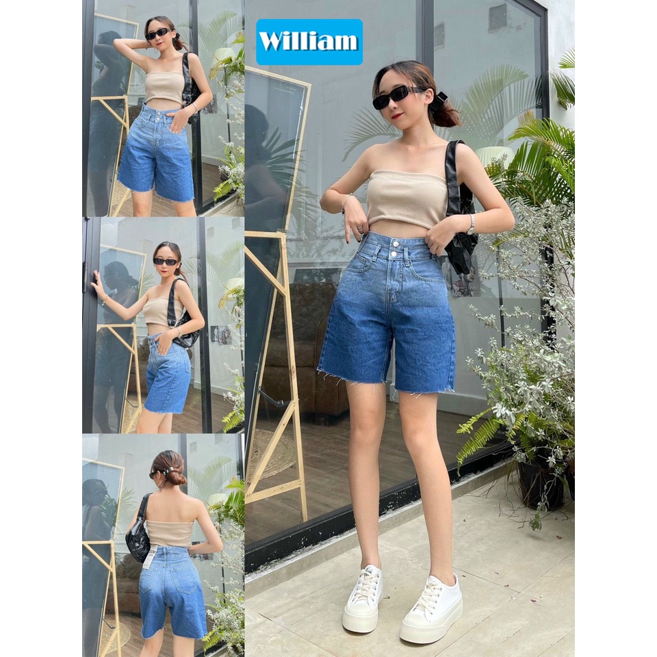 Quần jean ngố nữ ống rộng lai tua vải jean denim không co dãn bền đẹp, dễ phối đồ William - AT220