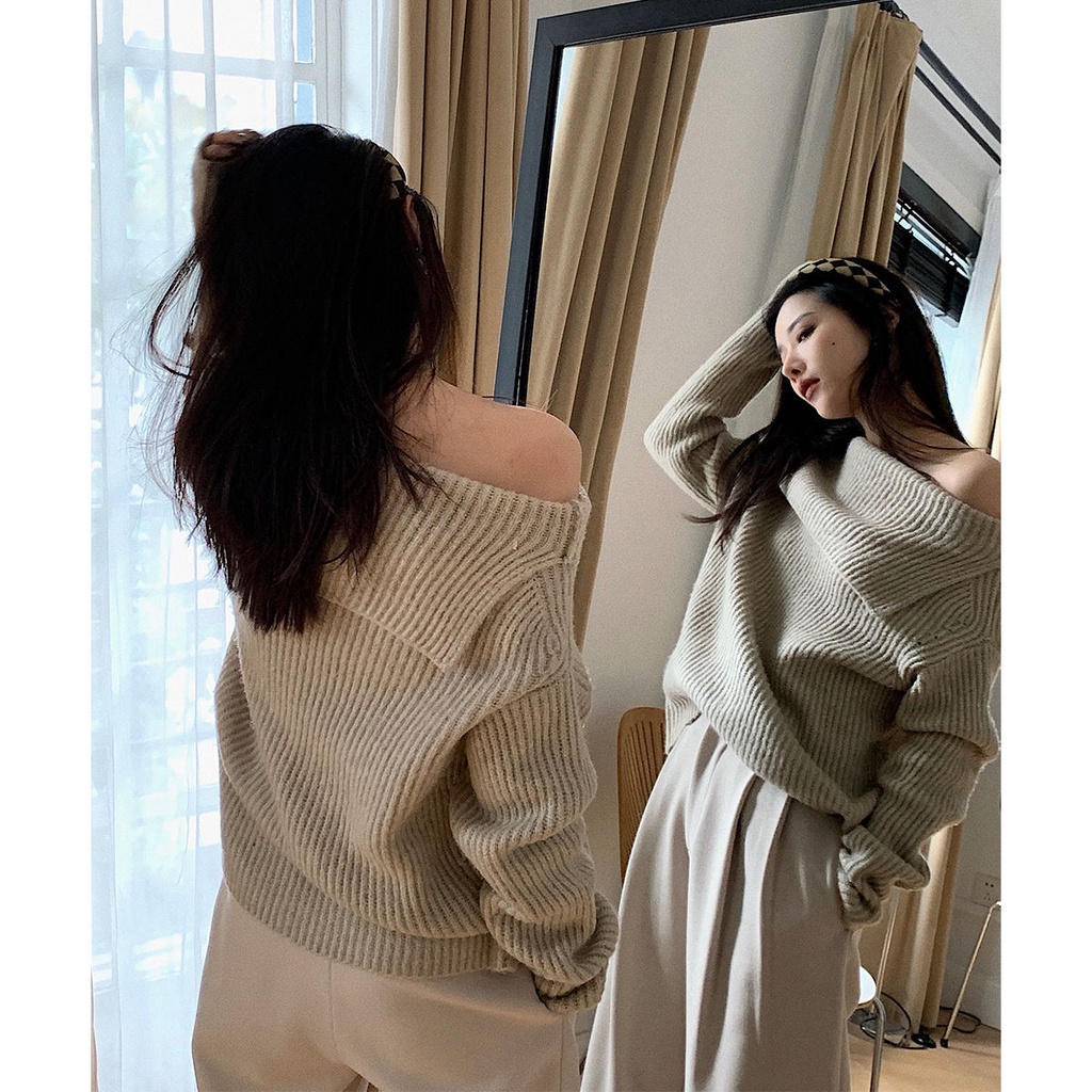 Áo len nữ trễ vai thời trang mùa đông năm 2021