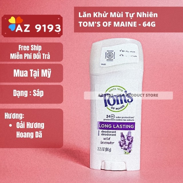 [Mua Tại Mỹ] Lăn Khử Mùi Nữ TOM'S OF MAINE, Dành Cho Da Nhạy Cảm, Sáp 64g - Hương Tự Nhiên, Không Bột Nhôm - Az 9193 | BigBuy360 - bigbuy360.vn