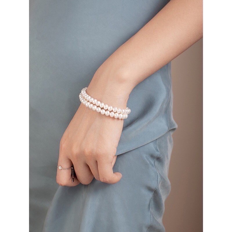 Vòng tay hạt đôi size 6-7ly màu trắng