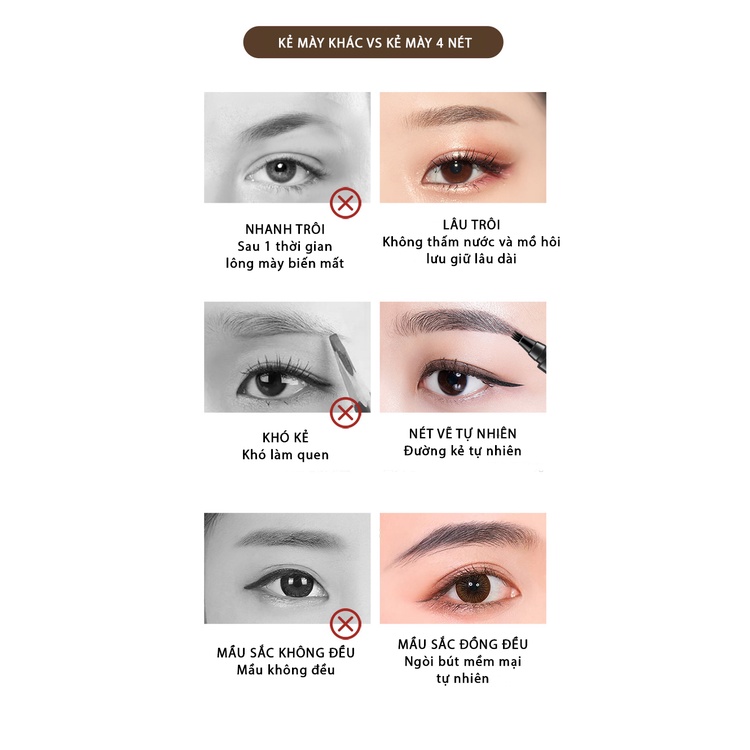 Bút kẻ lông mày phẩy sợi 4D bền màu chống thấm nước lâu trôi chì kẻ lông mày nâu đen không lem nội địa trung KM02