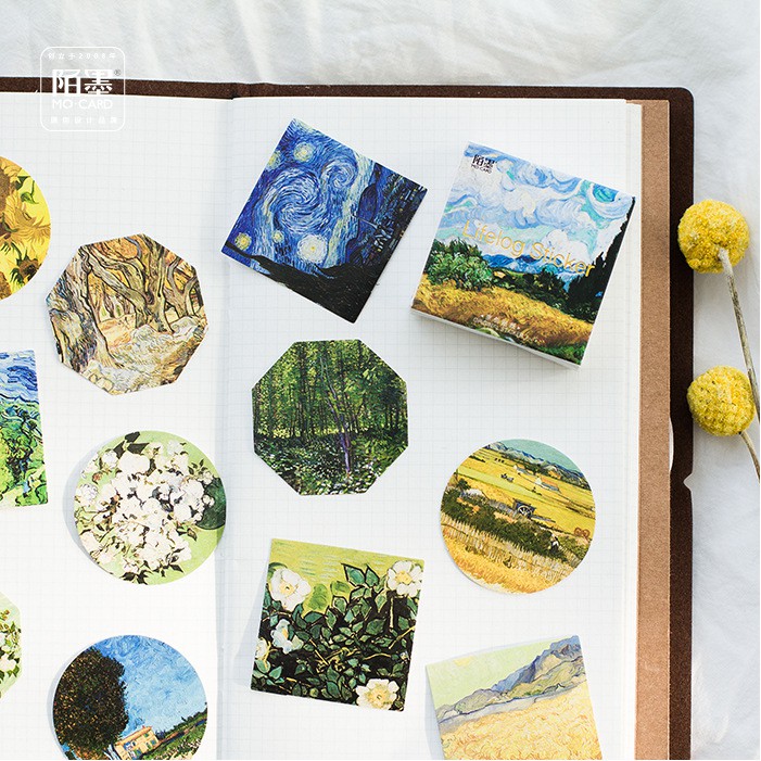 Hộp 45 sticker Tranh Van Gogh trang trí planner scrapbook