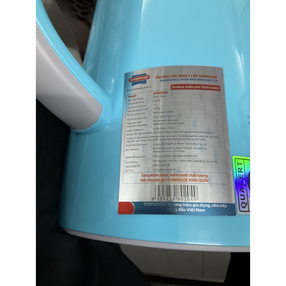 Bình đun siêu tốc giữ nhiệt Sunhouse 1.7 lít SHD1388 - Hàng trưng bày