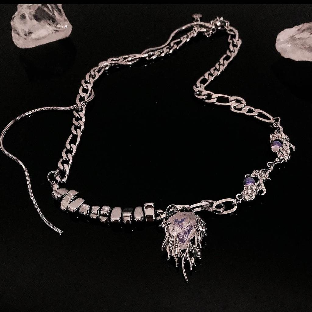 Dây chuyền 19904 đá mặt trăng có khung thời trang sang trọng cá tính dễ phối đồ cho nam nữ