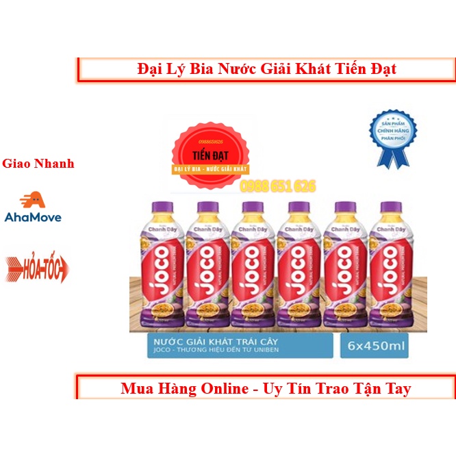 Lốc 6 Chai Nước Giải Khát Trái Cây JOCO Vị Vải Thach Dừa/Chanh Dây/Nho thạch dừa _ Chai 450ML