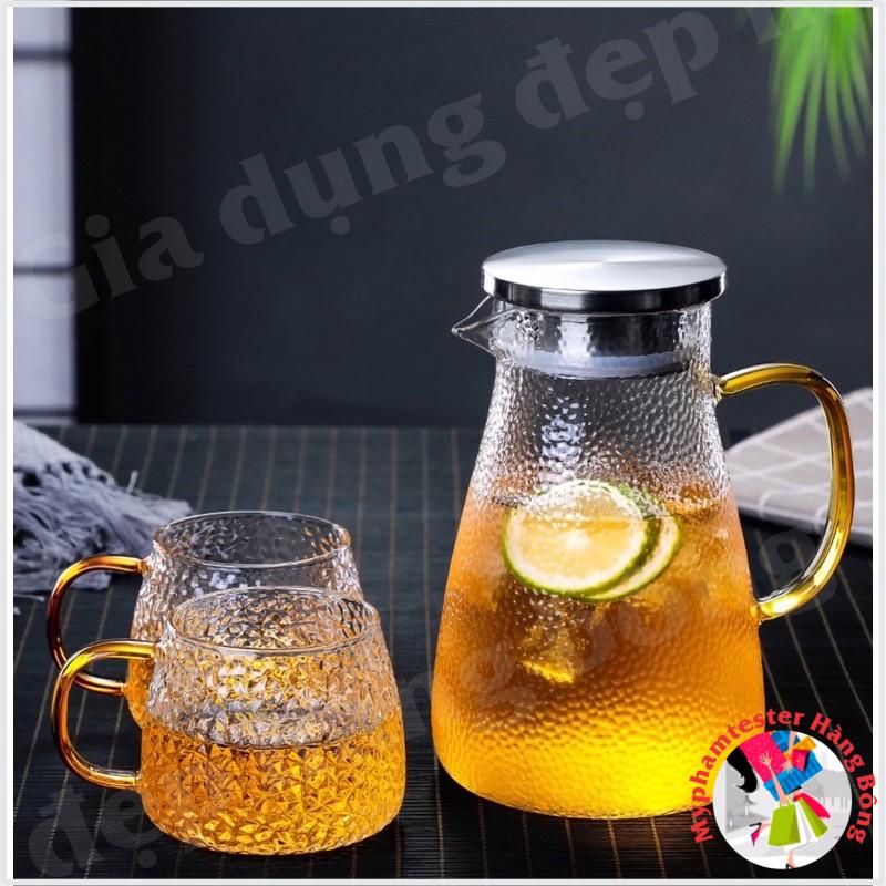 Ấm và cốc thuỷ tinh sần cường lực hanhg đẹp
