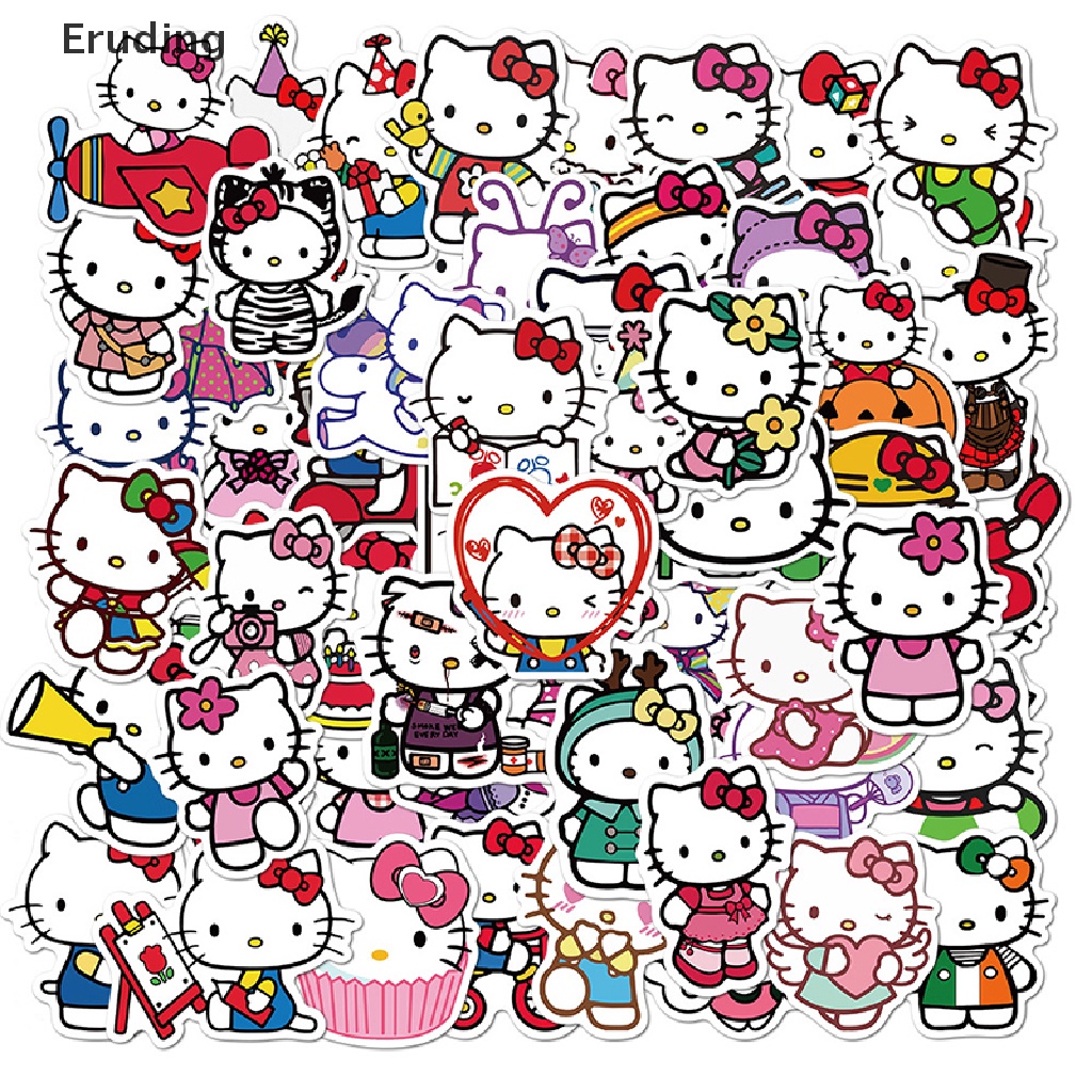 Set 100 Sticker Hello Kitty Bằng PVC Dễ Thương Dán Trang Trí Ván Trượt Laptop