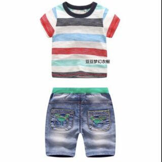 Combo bộ bé trai áo phông quần jean cotton