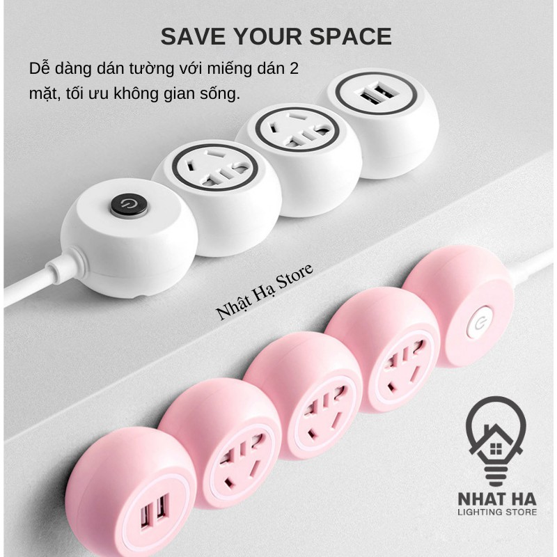 Ổ Cắm Điện Đa Năng Màu Hồng Dễ Thương Nhật Hạ 2 Cổng USB Có Công Tắc, Dây Dài 3m Gắn Tường Tiện Lợi OD-3399