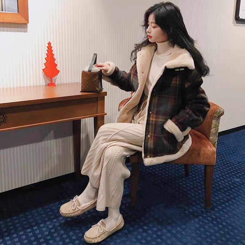 (Hàng Đẹp)Ảnh thật 5 hình cuối.HC017.Áo khoác kẻ caro lông cừu mùa thu đông siêu xinh | BigBuy360 - bigbuy360.vn