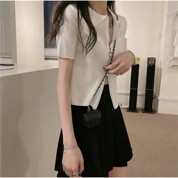 Áo Thun Croptop Thiết Kế Khoá Kéo Hình Trái Tim