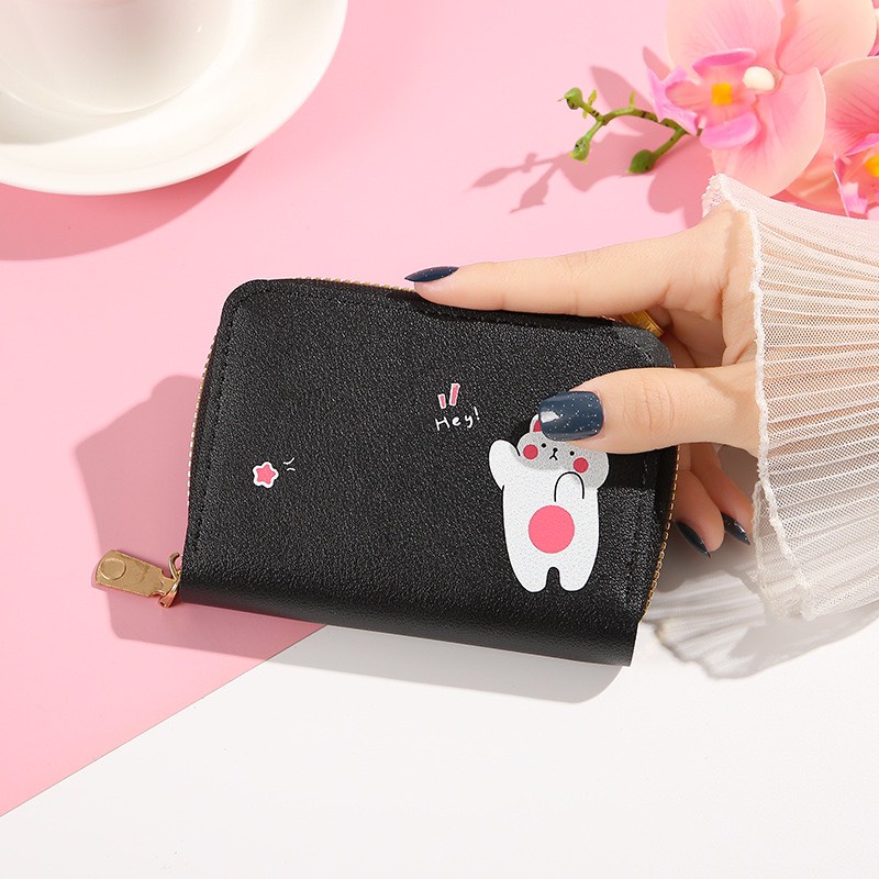 Ví Ngắn Nữ Cầm Tay Đựng Thẻ Khóa Kéo In Hình Thỏ 556  Kiểu Dáng Dễ Thương Phong Cách Hàn Quốc - Hazo