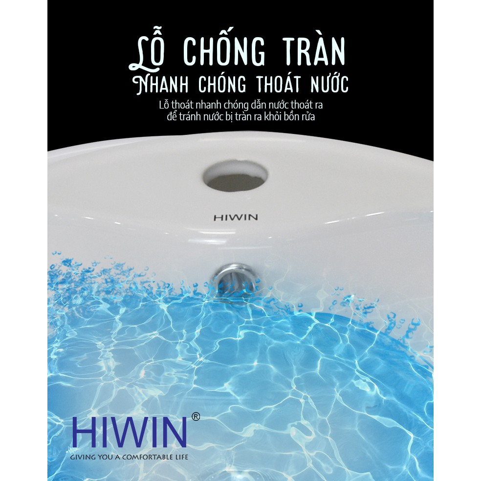 Chậu lavabo trắng sứ dương bàn dáng trụ tròn cao cấp Hiwin LP-8011