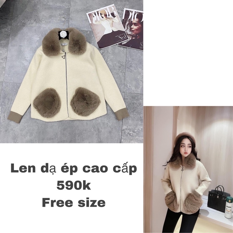 áo len dạ ép cổ lông