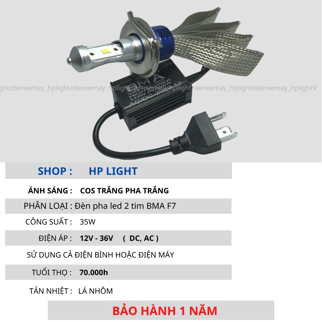 Đèn Led Xe Máy H4 Siêu Sáng 2 Tim Xe Wave Và Nhiều Dòng Xe Khác Ánh Sáng Gom Pha Led BMA HPLIGHT F7