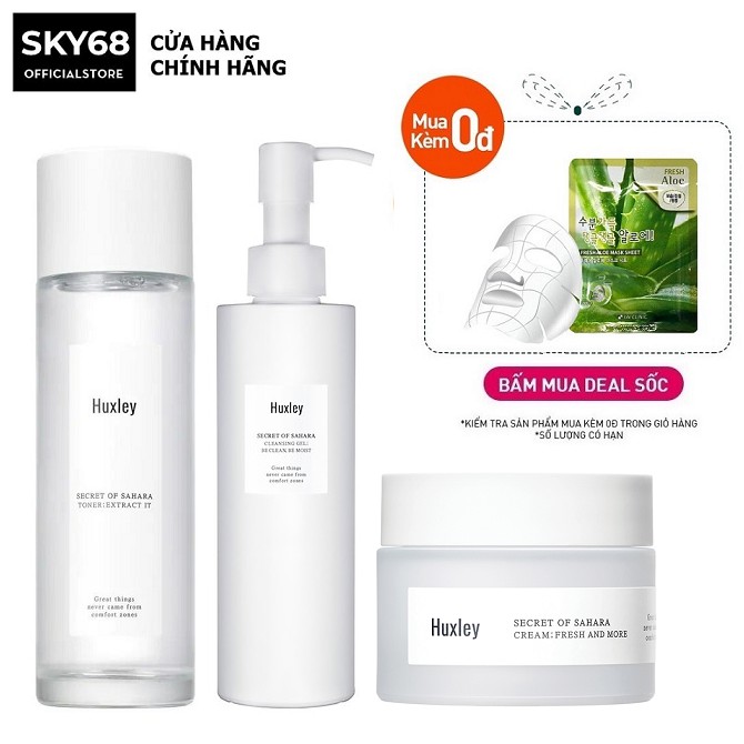 Bộ 3 SP Dưỡng Ẩm, Dưỡng Sáng Da Huxley (SRM Cleansing Gel 200ml + Toner Extract It 120ml + Cearm Fresh And More 50ml)