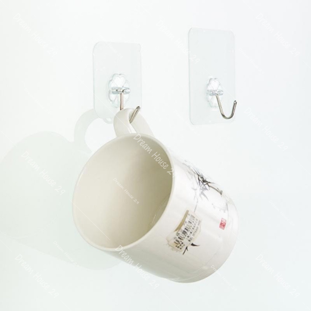 Móc dán tường trong suốt siêu dính chịu lực 10kg kích thước 6x6 cm