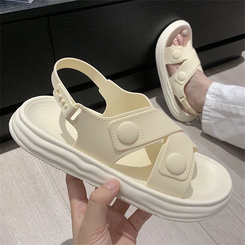 Oeggeo shop Dép Sandal Phẳng Quai Chéo Ngoài Trời Ngày Mưa Cho Nữ