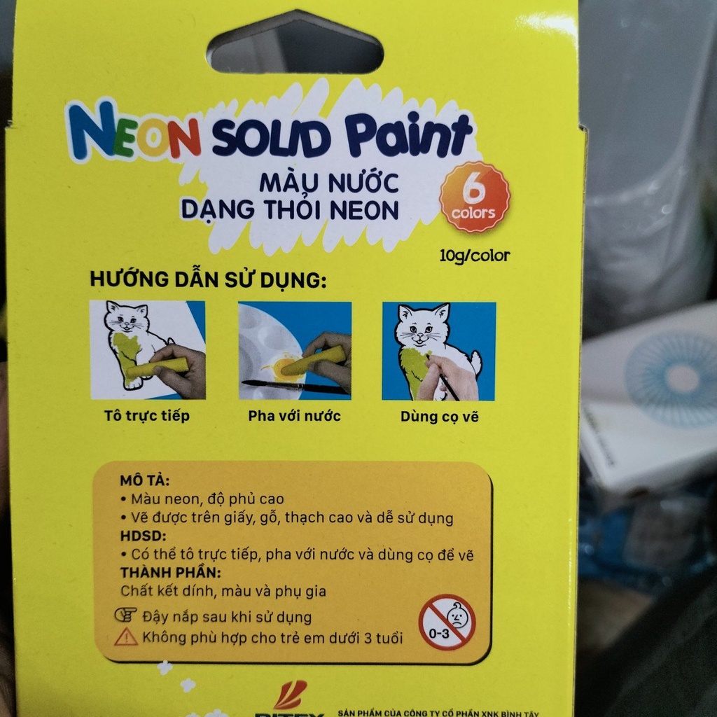 Màu Nước Dạng Thỏi Neon Smart Kids Hộp 6 Màu WA3004
