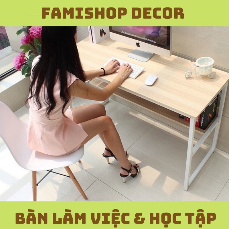 Bàn làm việc màu kèm gỗ chân sắt trắng hoặc đen FAMI - 001
